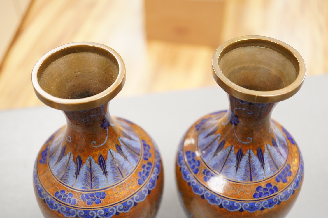 A pair of Chinese cloisonné enamel vases, 24.5cm high